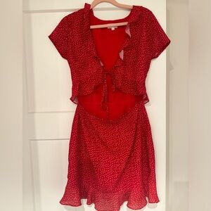 Super down red polka dot ruffle dress